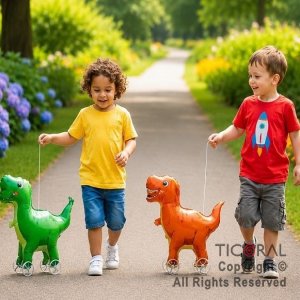 GLOBO METALIZADO DINOSAURIO CON RUEDAS